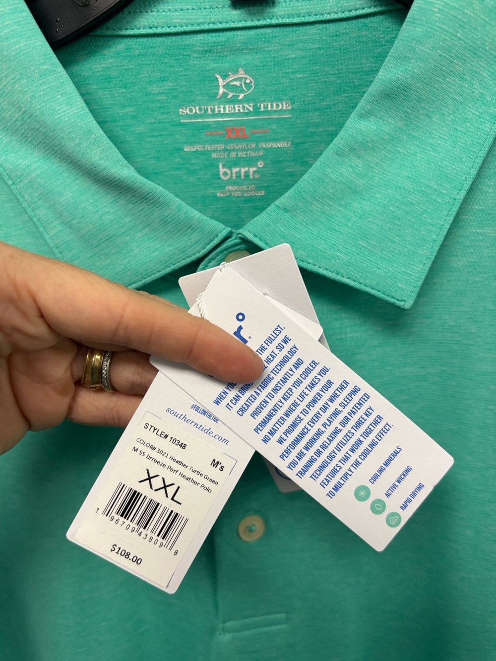 Southern Tide XXL brreeze Performance Polo in #3021 Heather Turtle Green - Picture 4 of 12